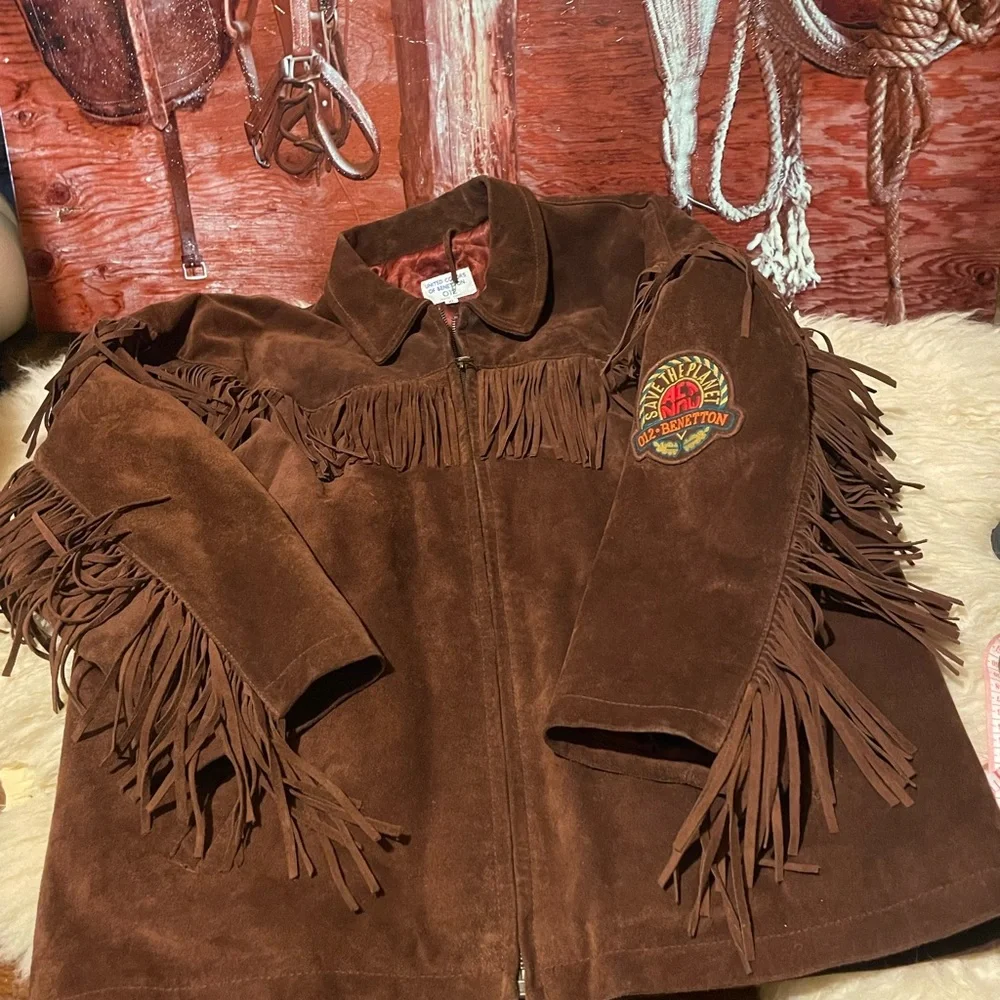 United Colours of Benetton “Save the Planet” vintage suede fringe jacket - Picture 9 of 12